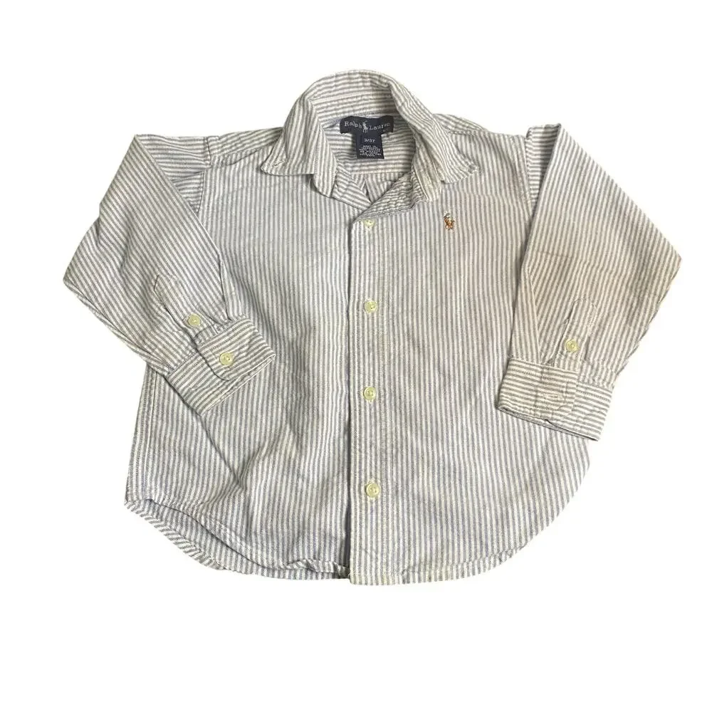 Ralph Lauren  blue pin striped long sleeve boys button up‎ dress shirt SIZE 3